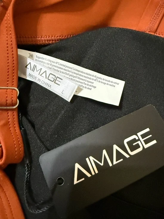 Rust and Black Colorblock One-Piece Swimsuit with White Waistband - Picture 3 of 4